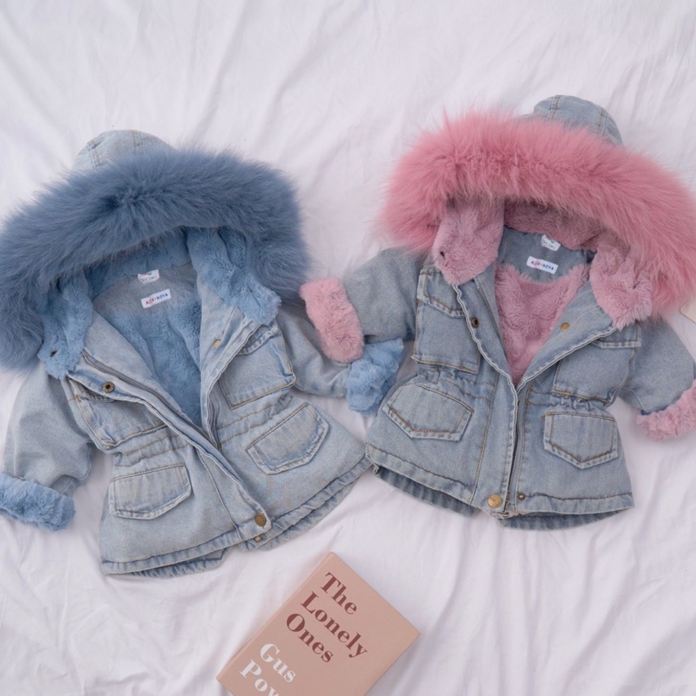 Blue Holly Oversized Denim Fur Hooded Winter Coat Jacket - Picture 2 of 12